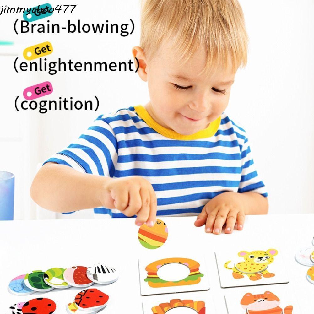 JIMMYCHOO Kids Wooden Matching Toys, Paper Animal Pattern 3D Puzzle Board Game, Babyความรู้ความเข้าใ