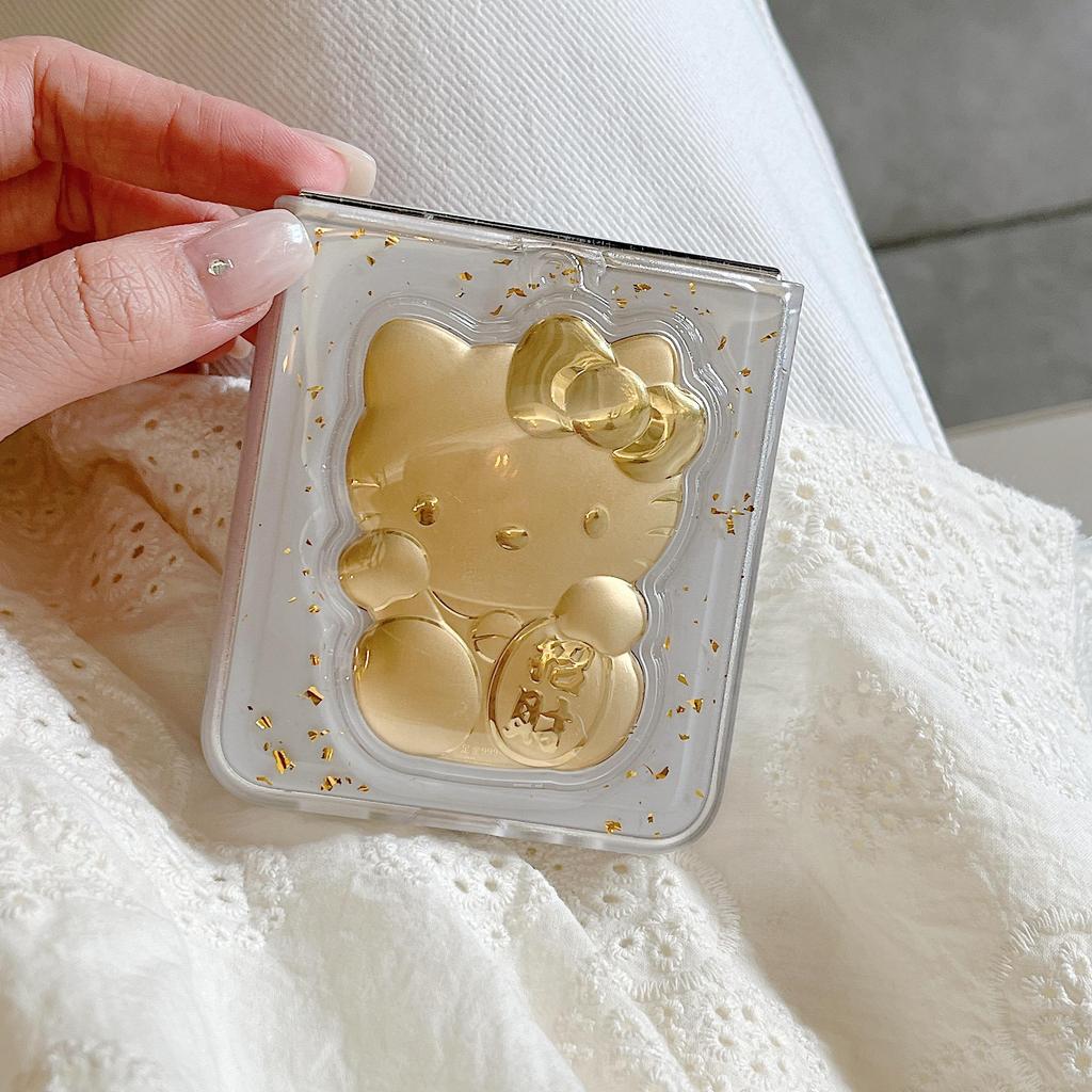 กาวหยดโปร่งใส Gold Leaf ดึงดูดความมั่งคั่ง KT เคสโทรศัพท์เหมาะสําหรับ Samsung Galaxy Z Flip 7 6 5 4 