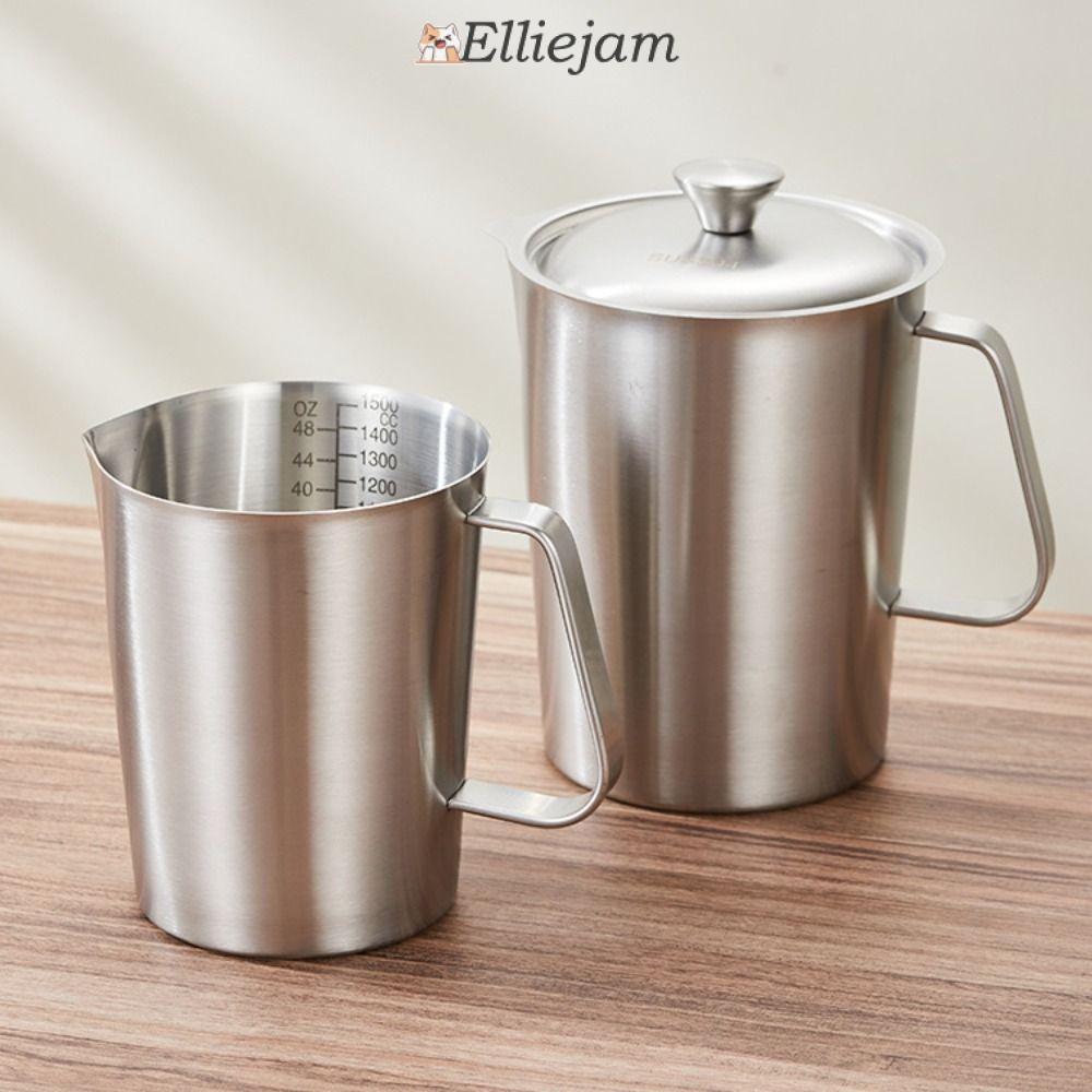 ถ้วยตวง ELLIEJAM, 304 สแตนเลสขนาดด้านในออกแบบห้องปฏิบัติการบีกเกอร์,ความจุขนาดใหญ่หนาพร้อมฝาปิด Liqu