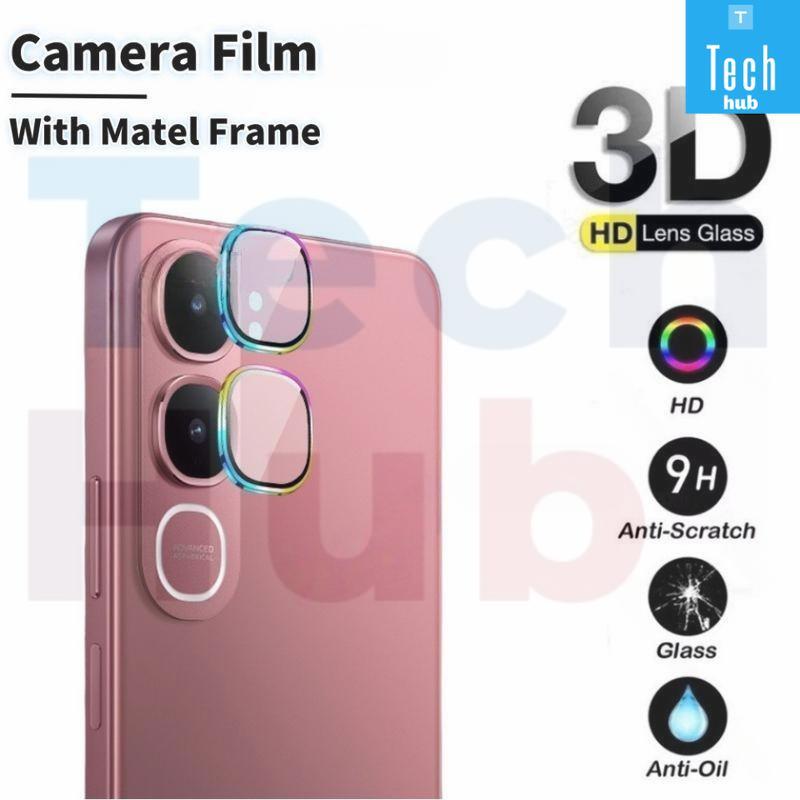 กระจกกันรอยเลนส์กล้อง สำหรับ VIVO Y21D Y31 5G V60lite Y200 5G Y19S V50lite  ขอบเป็นโลหะอลูมิเนียม