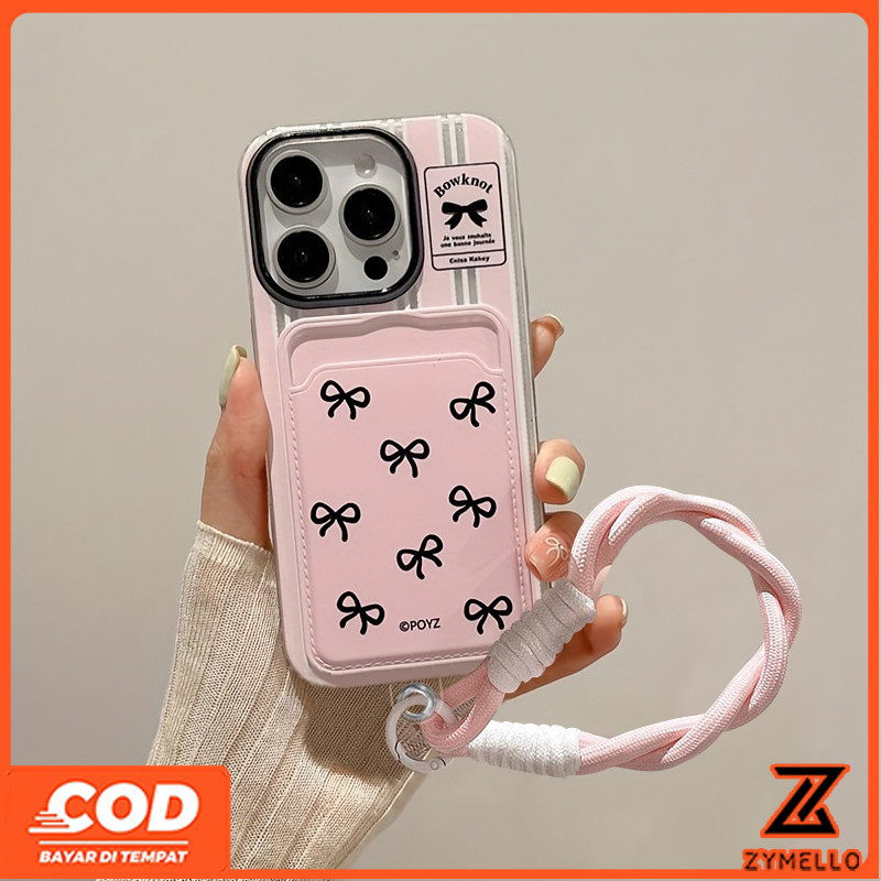 เหมาะสําหรับRealme Note 60 Note 70 Realme C61 Realme C53 C71 สีชมพูMinimalistสีดําโบว์ผู้ถือบัตรกันกระแทกTPUเคสโทรศัพท์