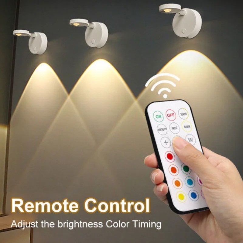 13 สีรีโมทคอนโทรลโคมไฟติดผนังในร่มสปอตไลท์ ยูเอสบี ชาร์จ นําสําหรับตกแต่งห้องนอน ห้องครัว ทางเดิน ข้างเตียง