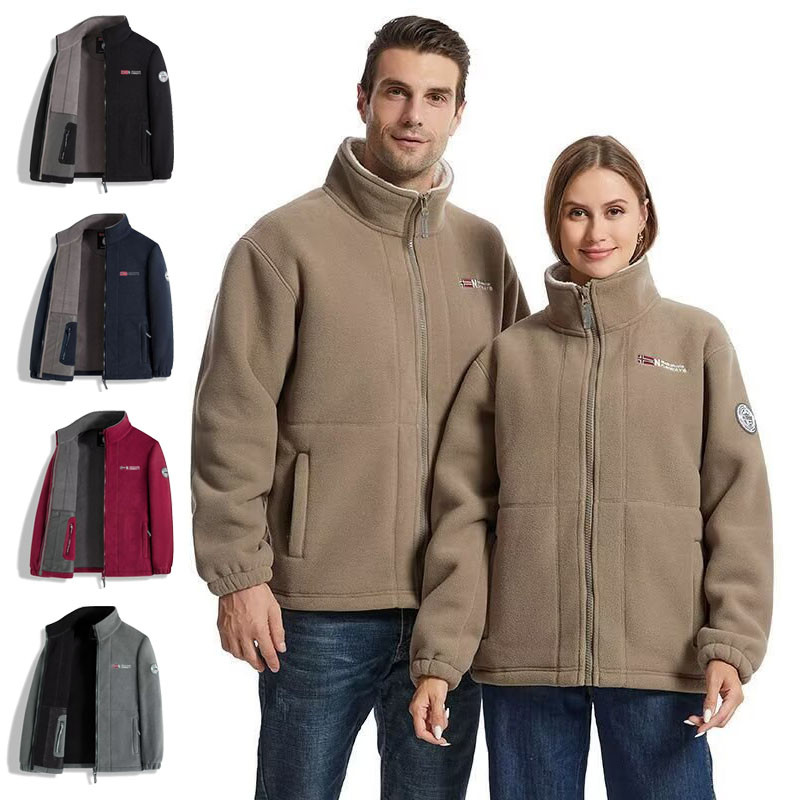 เสื้อแจ็คเก็ตผ้าฟลีซ fleece-lined สองด้านหนาสำหรับผู้ชาย