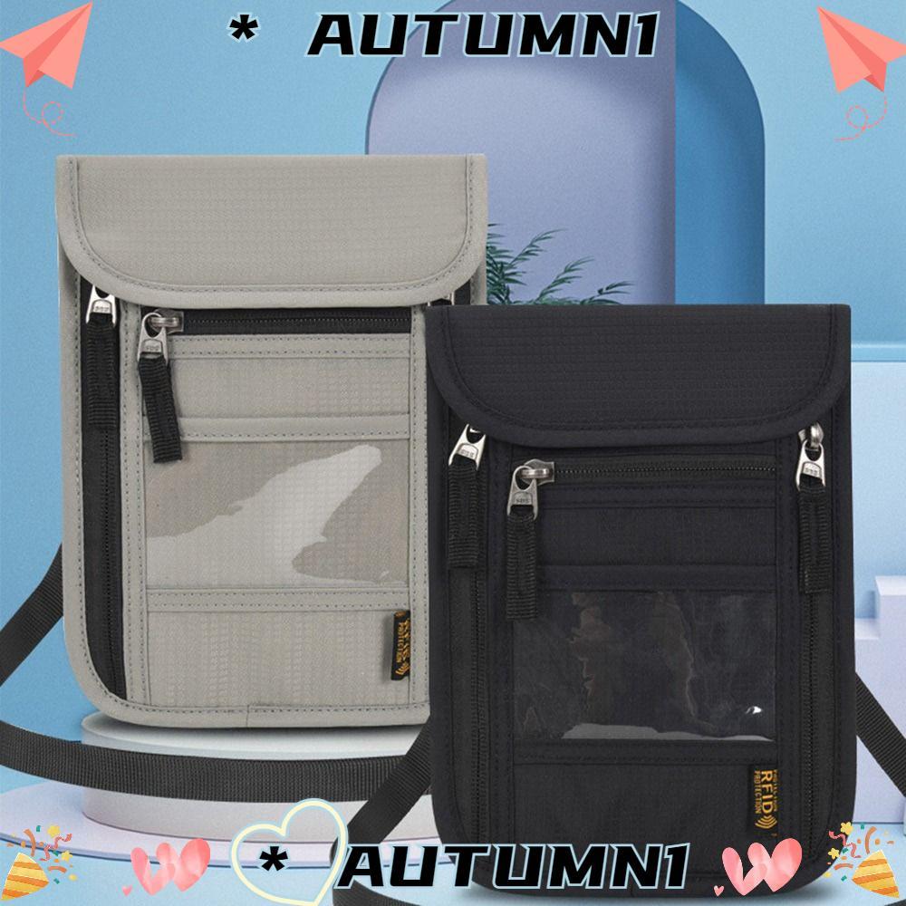 AUTUMN กระเป๋าสตางค์คอ Minimalist Security Slim RFID Blocking