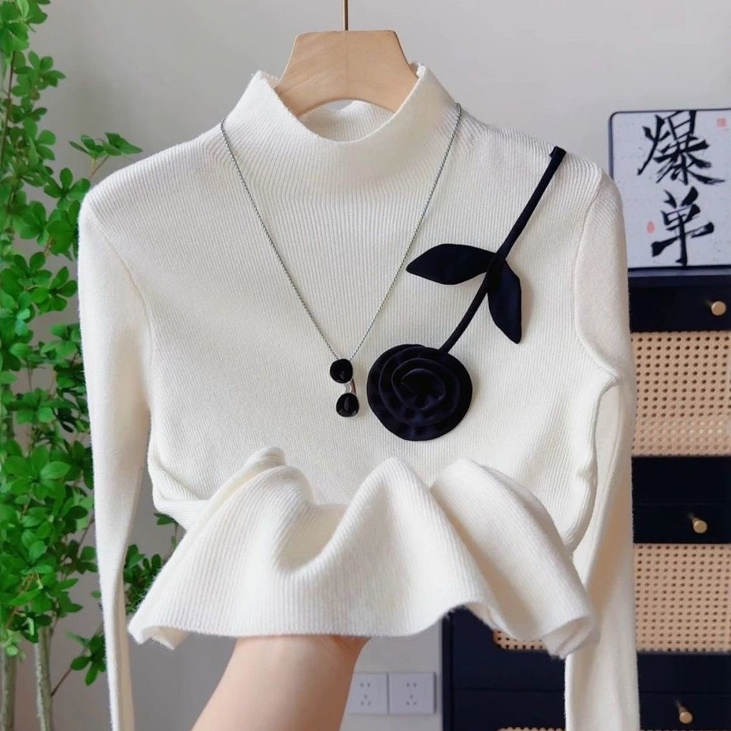 เสื้อถักคอกลางผู้หญิงสไตล์ใหม่ แฟชั่นสำหรับวันสบาย
