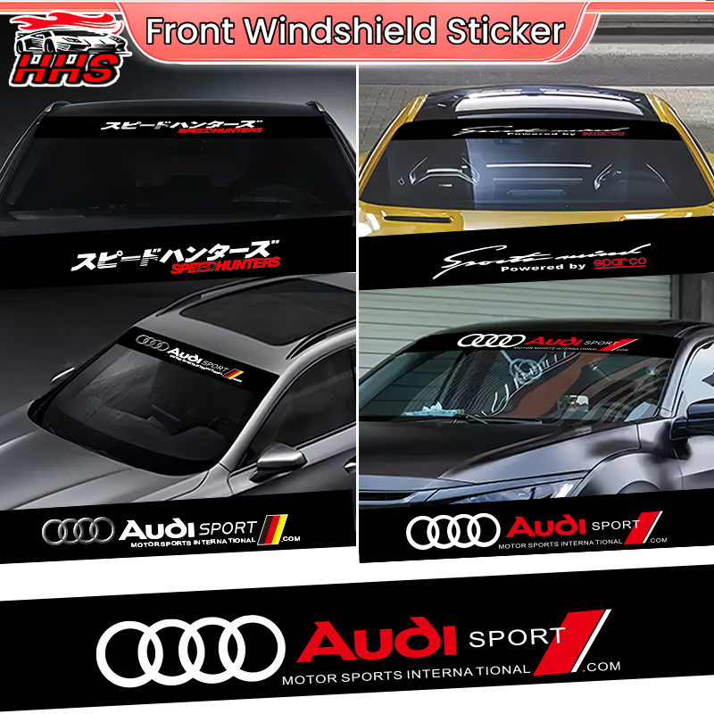 Audi รถด้านหน้ากระจกสติกเกอร์บังแดดสีดําตกแต่งดึงดอกไม้สติกเกอร์สําหรับ Audi A3 8l 8Y A1 Q5 TT mk2 A