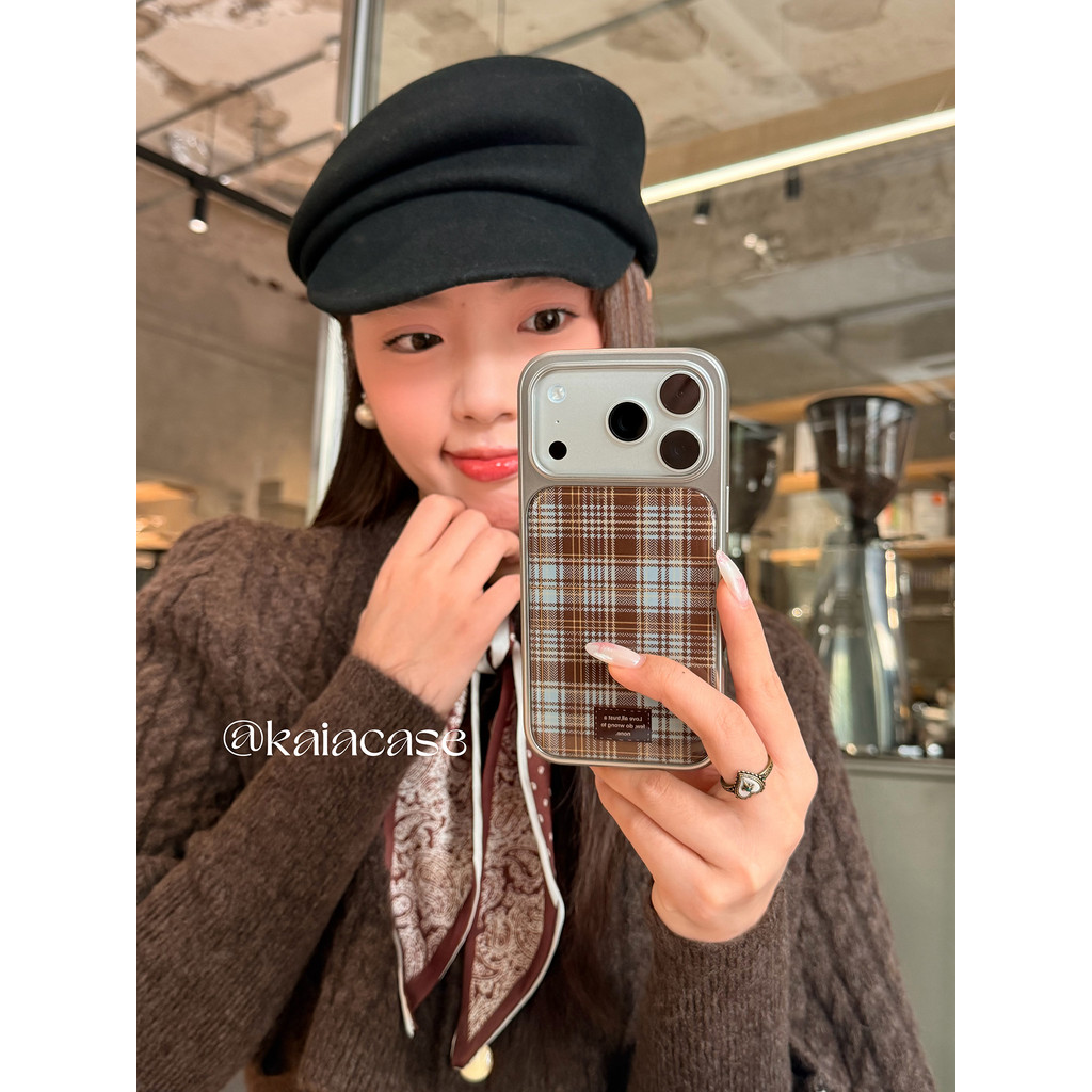 สีฟ้าและสีน้ําตาลลายสก๊อตเคสโทรศัพท์ Anti-Fall สําหรับ iPhone 17 Promax 16 Promax 15 Promax 11 12 13 17 14plus 15plus 16e 16plus 15pro 17air - รูปที่ 4