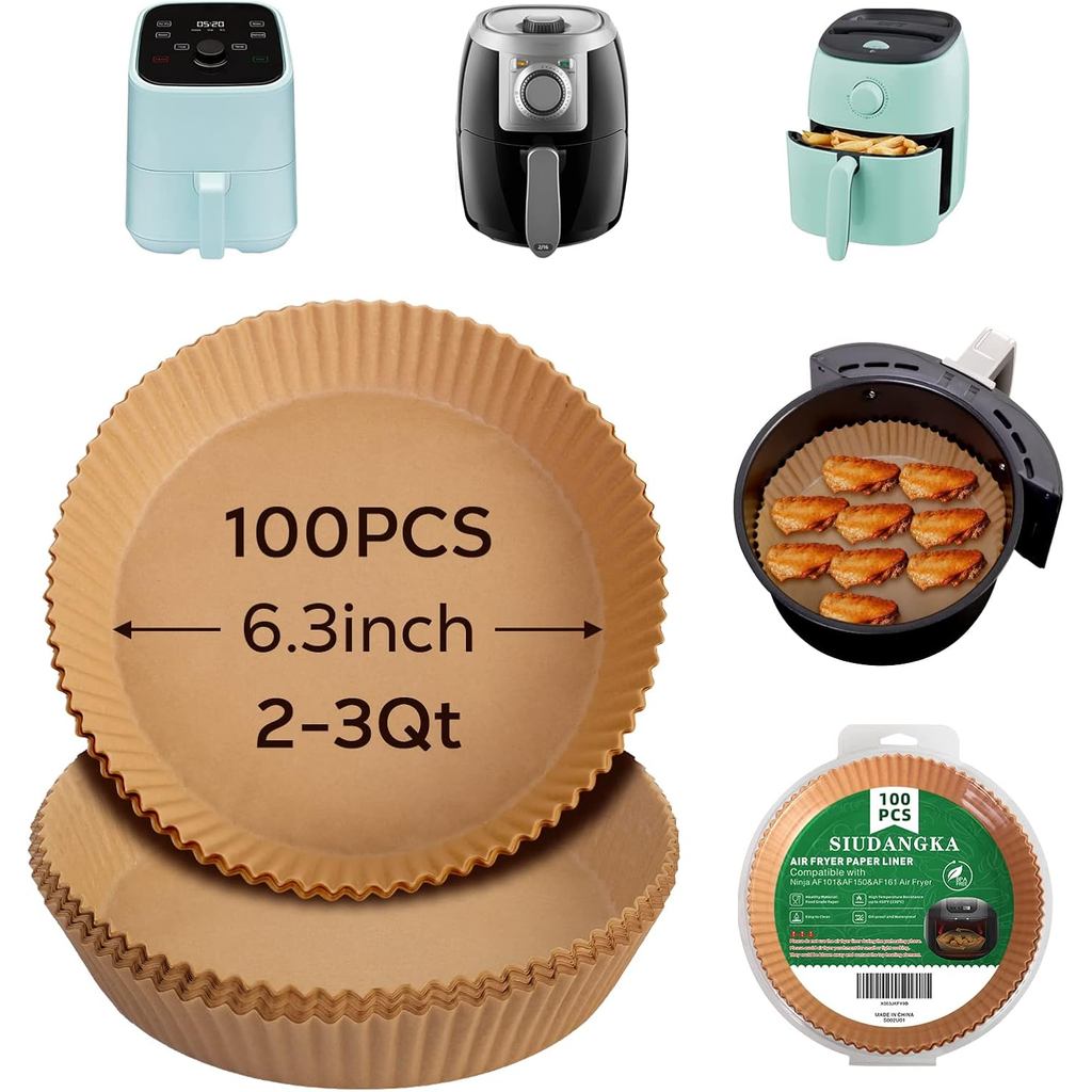 Mini Air Fryer Liners สําหรับ 2qt Air Fryer, 100 ชิ้น Non-Stick Air Fryer Parchment กระดาษแผ่น Air F