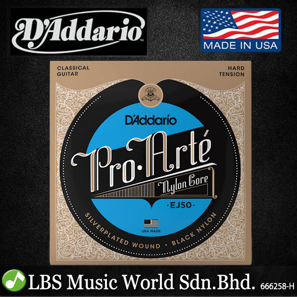 D'ADDARIO Daddario EJ50 Pro-Arte Black Nylon Hard Tension Classical Guitar (EJ 50)