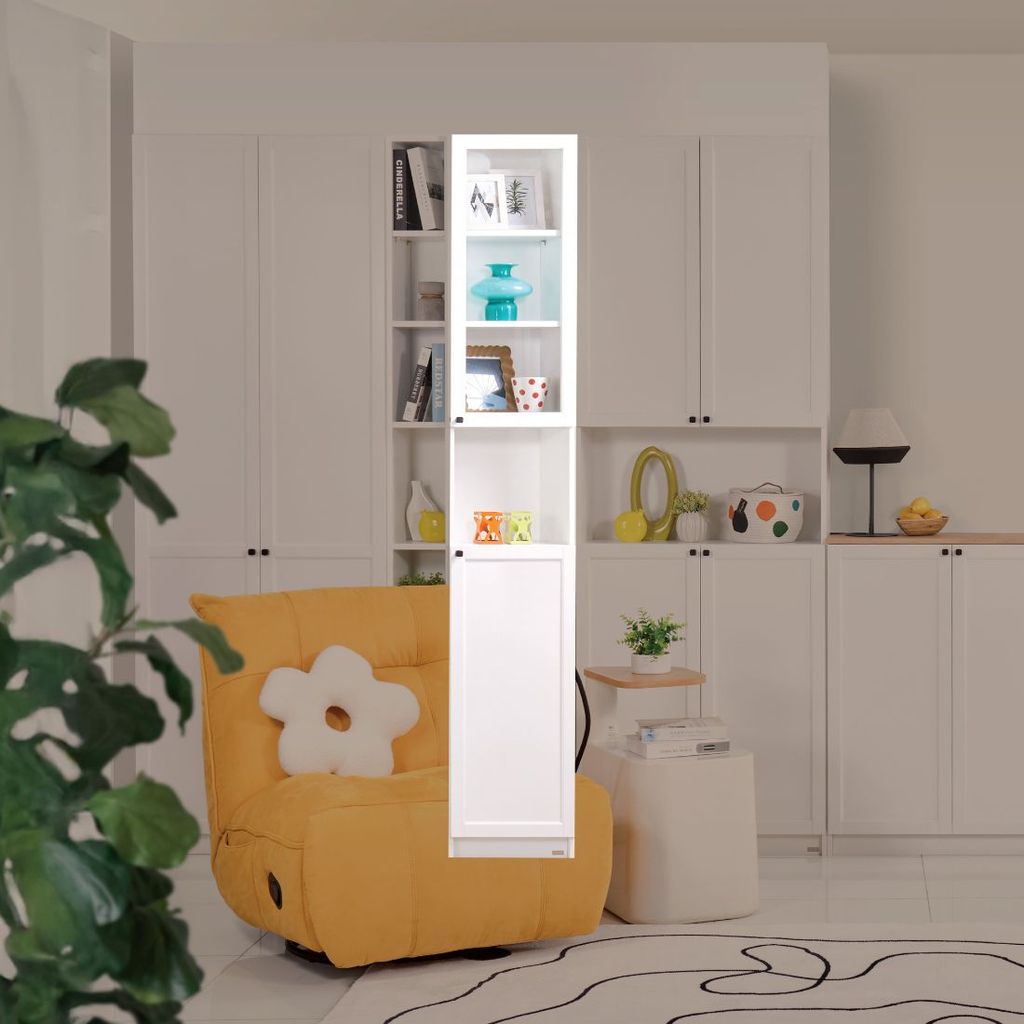 SB Design Square ตู้สูงเก็บของ ขนาด 40 ซม. รุ่น Trixx (หน้าบานกระจก+ไม้) สีขาว (40x30x230 ซม.) แบรนด์ SB FURNITURE