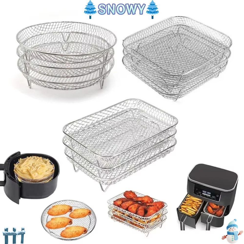 SNOWY Air Fryer Rack, Stainless Steel Non-Stick Grill Rack, Stackable Grill Basket Kitchen Gadgets