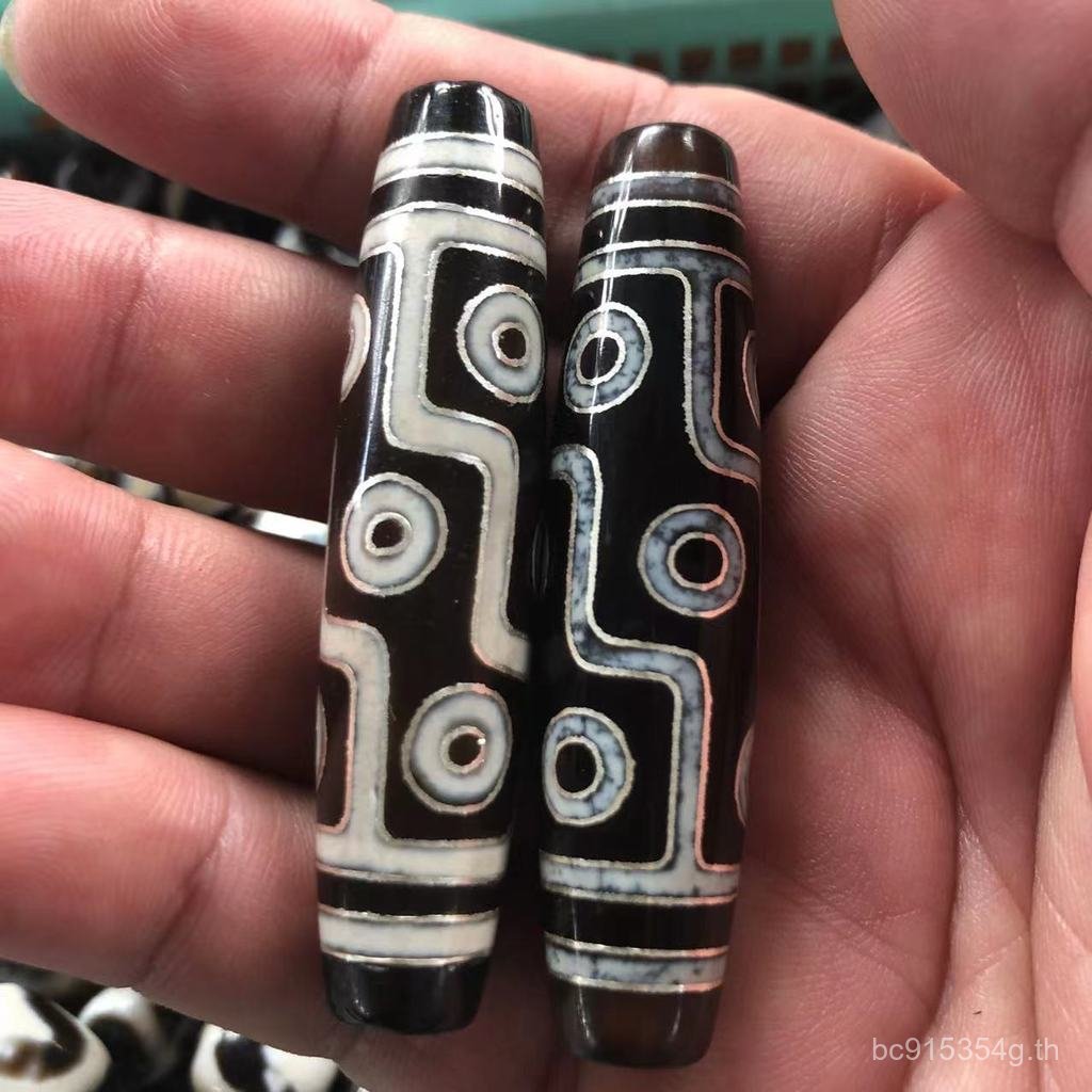 Dzi Beads Agate สำหรับงานคราฟท์และเครื่องประดับ พร้อมสายเงินสำหรับ DIY