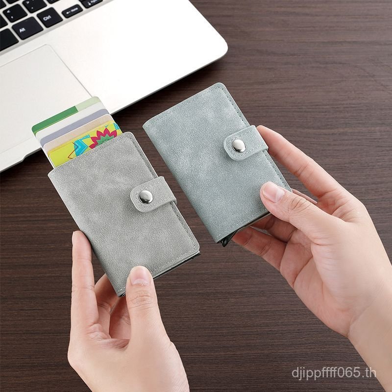 Universal Anti-theft Card Holder กระเป๋าสตางค์อัตโนมัติ RFID หนังผู้ชายผู้หญิง Bank Card Action Bull