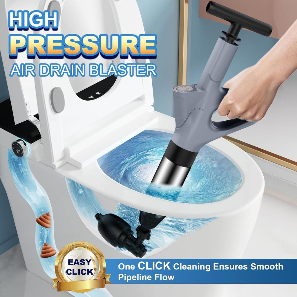 Toilet Plunger, High Pressure Toilet Plunger,Toilet Auger Air Drain Blaster with Real-Time, Heavy Du