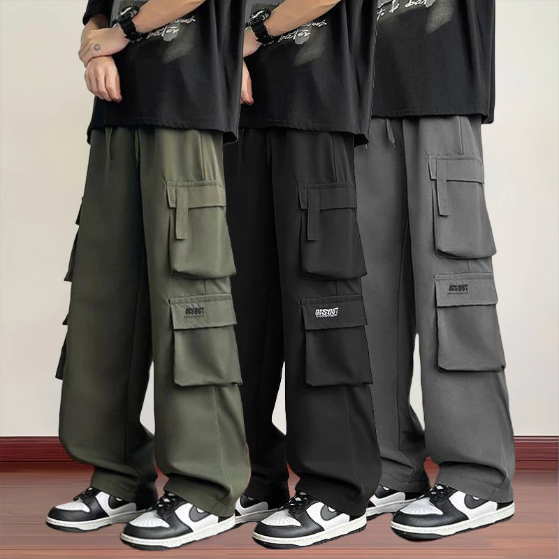 กางเกงคาร์โก้ผู้ชาย ขนาดใหญ่หลวม All-Match Straight Loose Fit มี 3 สี รองรับเก็บเงินปลายทาง
