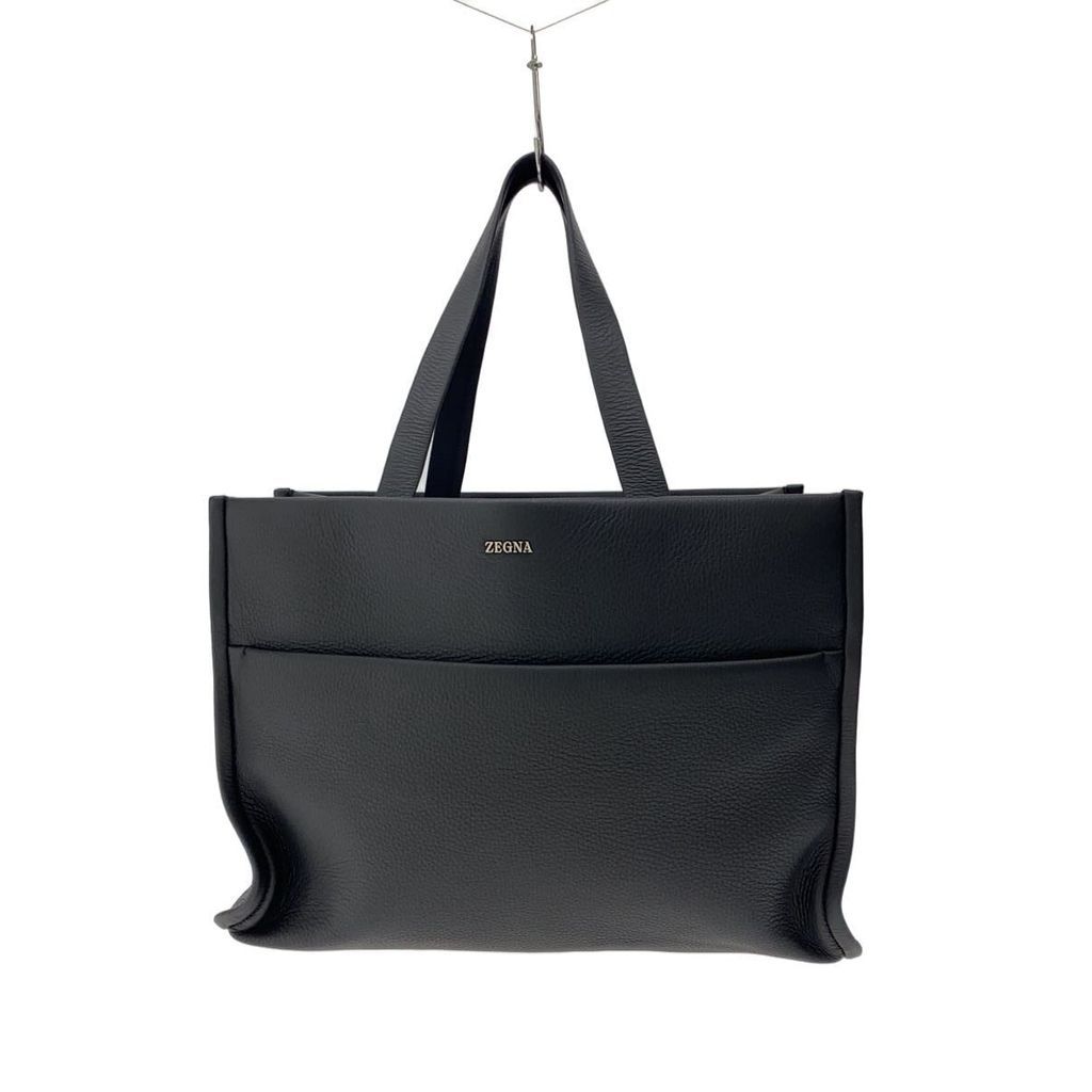Ermenegildo Zegna Tote Bag Purse leather BLK plain Direct from Japan Secondhand