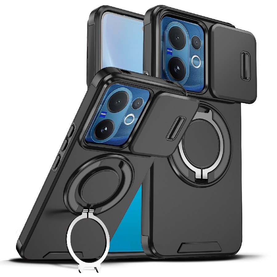 กันกระแทก Anti-Scratch PC คลุมทั้งหมดป้องกันกรณีสําหรับ VIVO V60 V50 V40 Pro Lite 4G 5G Pop-Up ขาตั้งแม่เหล็กเคสโทรศัพท์