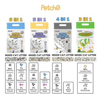 Petcho Mixed Litter ทรายแมวผสม ทรายเต้าหู้ ผสมทรายเบนโทไนท์ ทรายมันสัมปะหลัง จับตัวเร็ว ไร้ฝุ่น ดับกลิ่นดี 6L