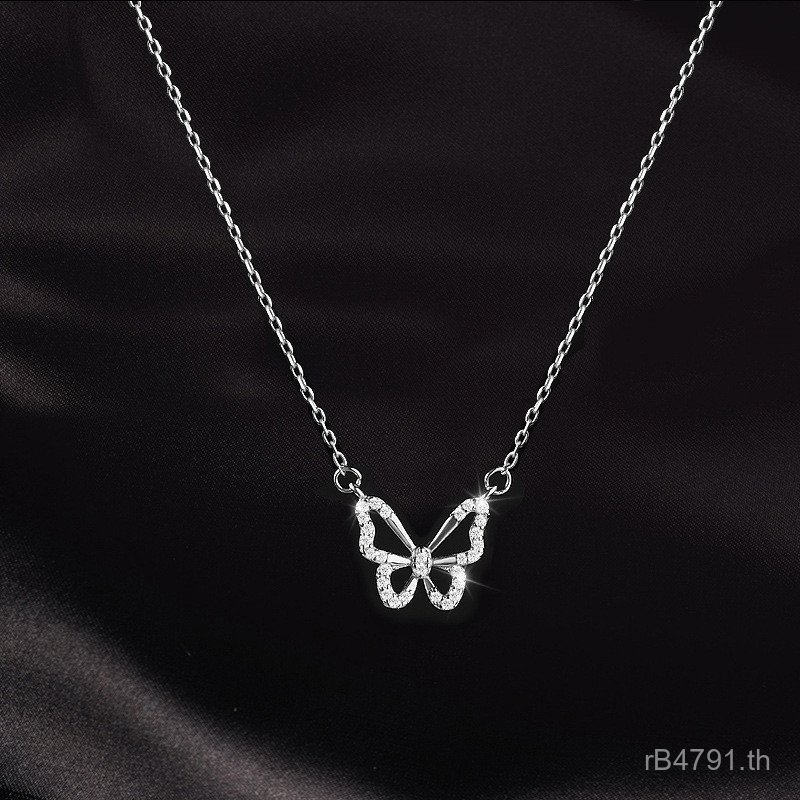สร้อยคอนุ่มสไตล์ผีเสื้อแบบ Hollow สำหรับผู้หญิง ทำจากเงินบริสุทธิ์ S999 ดีไซน์หรูหรา M5MS