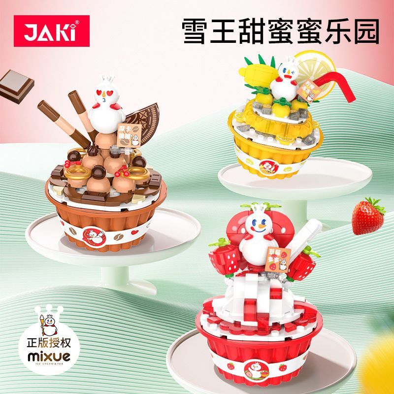 Jiaqi Building Blocks Mixue Ice City Snow King ขนมหวานSundae Ice Cream Gourmet รุ่นเด็กประกอบของเล่น