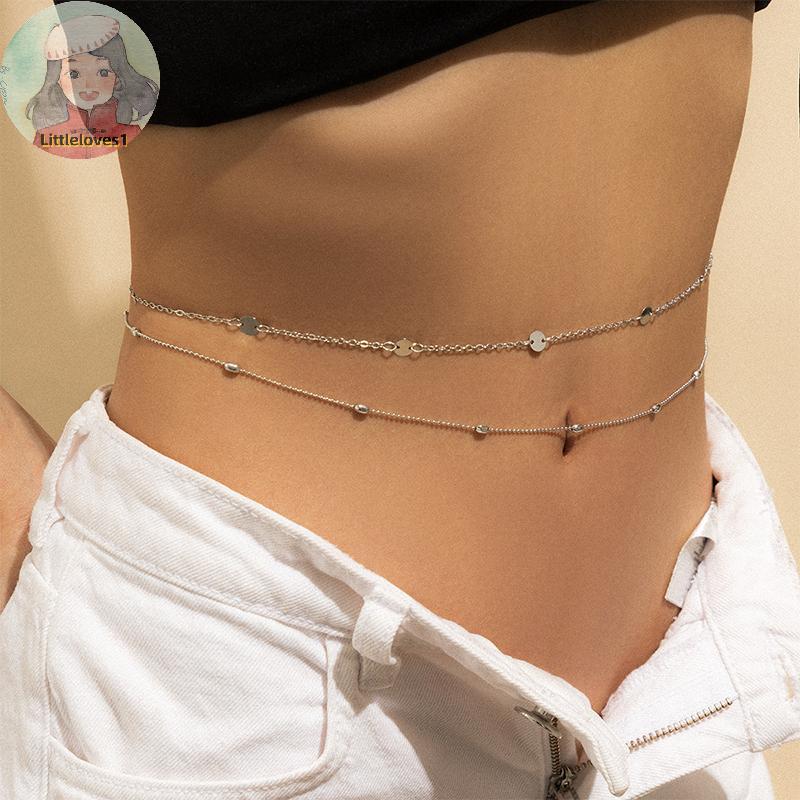 Littlelove เซ็กซี่ Vintage ความงาม Belly CHAIN ลูกปัดบาง Link Body Chain เอวเข็มขัด Y2K Streetwear ฤ
