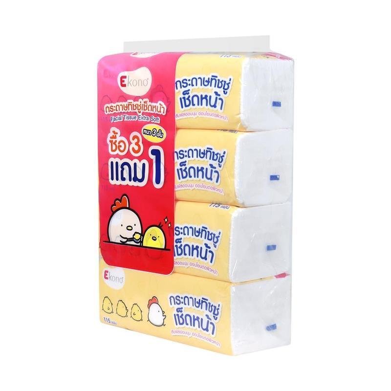 [BCD] HomePro กระดาษเช็ดหน้า 3 ชั้น 115 แผ่น แพ็ค 3+1 แบรนด์ EKONO ทำความสะอาด กระดาษชำระ