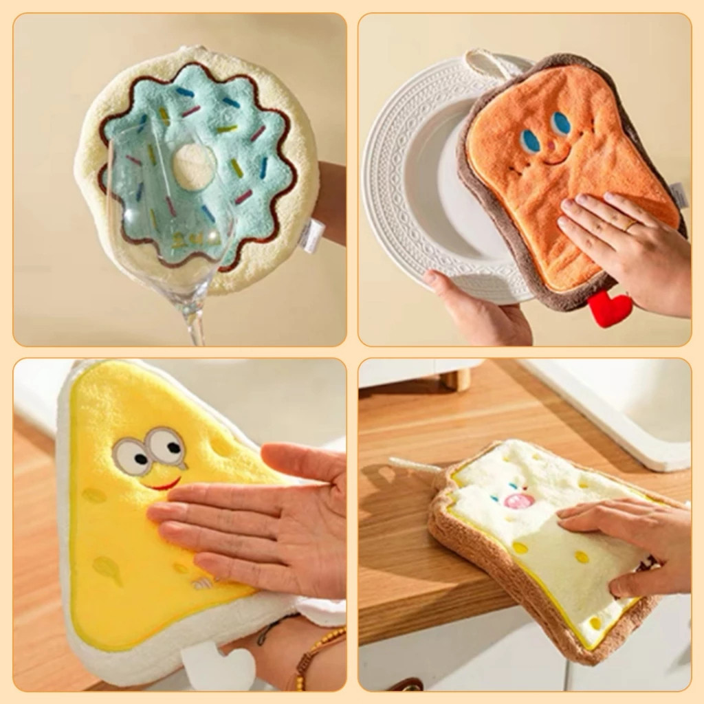 PJ LIVING ผ้าเช็ดมือแบบแห้งเร็ว Creative Toast Coral,Quick-drying Super ดูดซับสำหรับห้องครัวห้องน้ํา