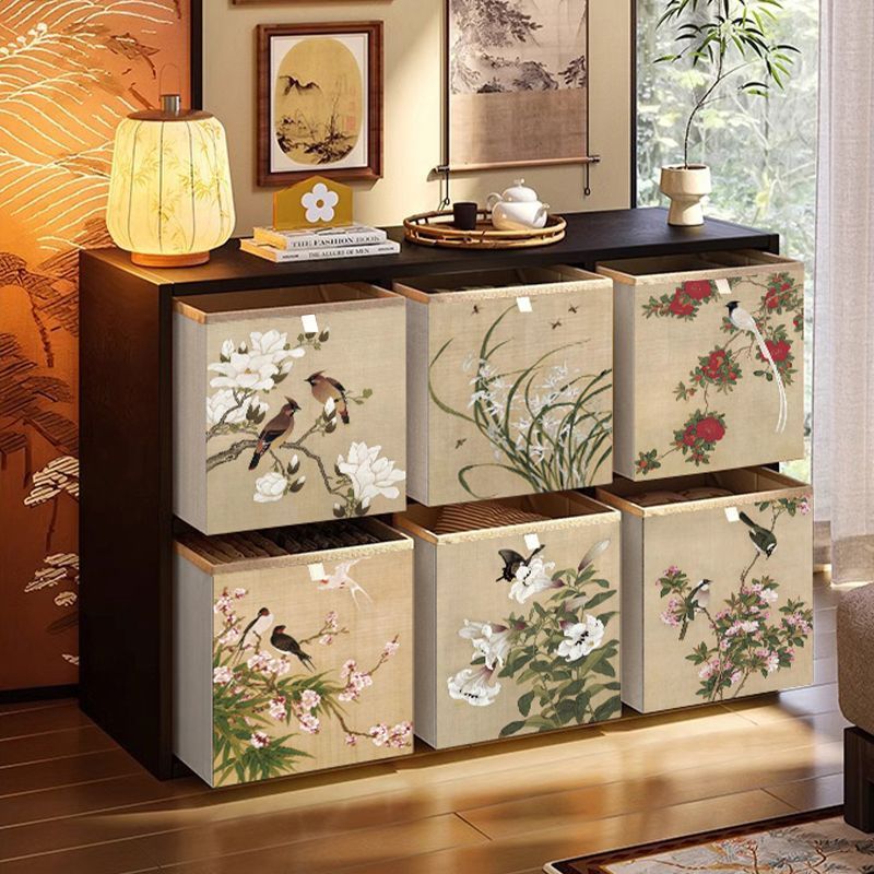 ตะกร้าเก็บของสไตล์จีน ตะกร้าเก็บของลายดอกไม้中式花鸟收纳筐杂物家用衣物大容量整理箱抽拉式卡莱克折叠储物筐 1J43 ตะกร้าเก็บของพับได้ ตะกร้าเก็บของขนาดใหญ่ ตะกร้าเก็บเสื้อผ้า ตะกร้าเก็บของในบ้าน ตะกร้าเก็บของ卡莱克