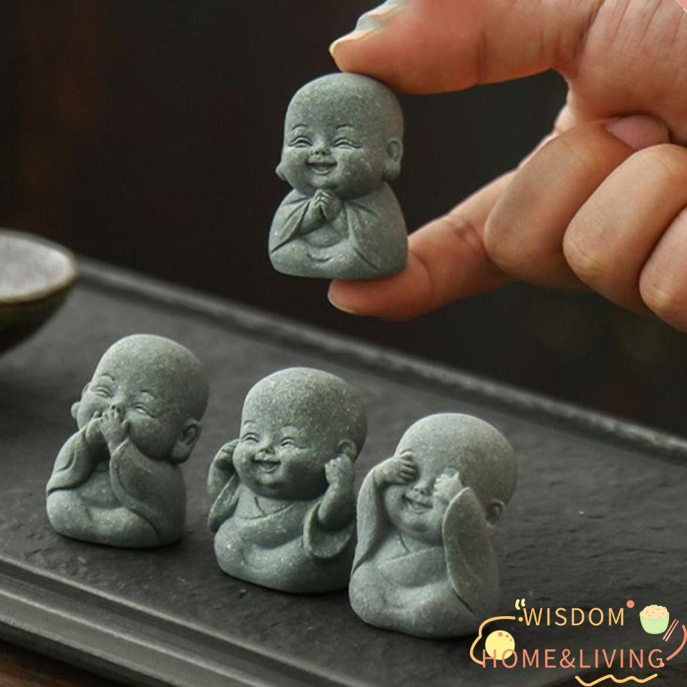 WISDOM 4PCS ตุ๊กตาพระภิกษุสงฆ์น้อย, เครื่องประดับเดสก์ท็อปน่ารักรูปปั้นพระพุทธรูป, ของขวัญสไตล์จีน Zen Little Monk เครื่องประดับ