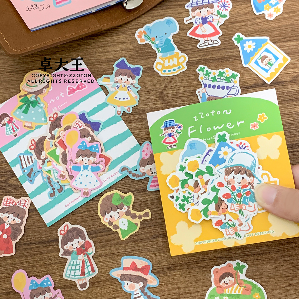 Zhuo Dawang Sticker Pack [ชุดสีน้ํามันพาสเทล] คู่มือตกแต่งวางดอกไม้ขนาดเล็ก Bowknot วัสดุน่ารัก ys