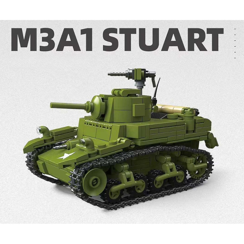 579PCS MOC M3A1 Stuart Stirling Light Tank ของเล่น Building Block อิฐของขวัญเด็ก DIY ชุดใหม่ 1:35