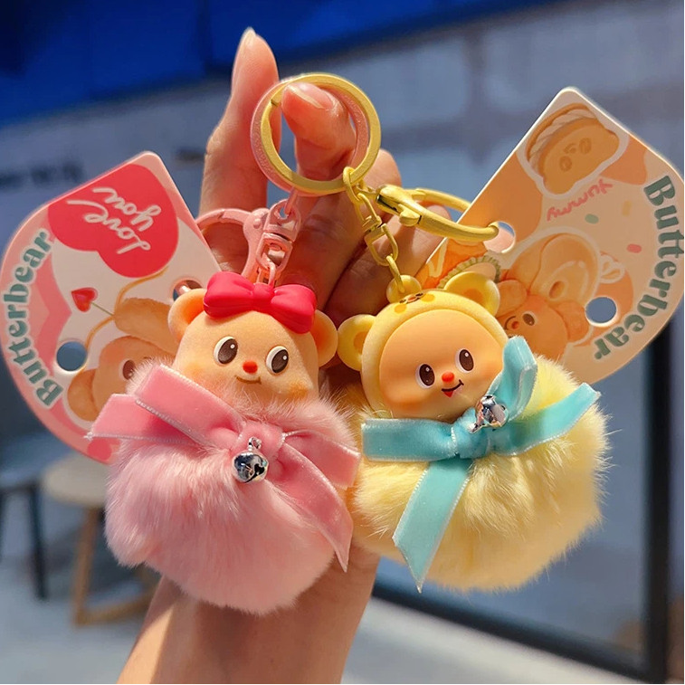 ของแท้เนยหมีขนยาวตุ๊กตาพวงกุญแจ/น่ารักอะนิเมะเครื่องกรงเล็บจี้ของขวัญคู่