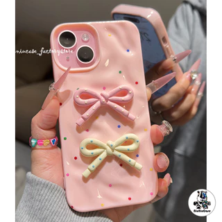 For iPhone 17 11 12 13 15 16 14 Plus Pro Max XS Max XS X 7 8 Plus เคส ins Colorful Polka 3D DIY Dot Bow เคสไอโฟน13 Case