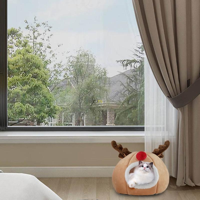 Cats Bed for Indoor Cats Small Dog Warm Bed Reindeer House Puppy Christmas Te