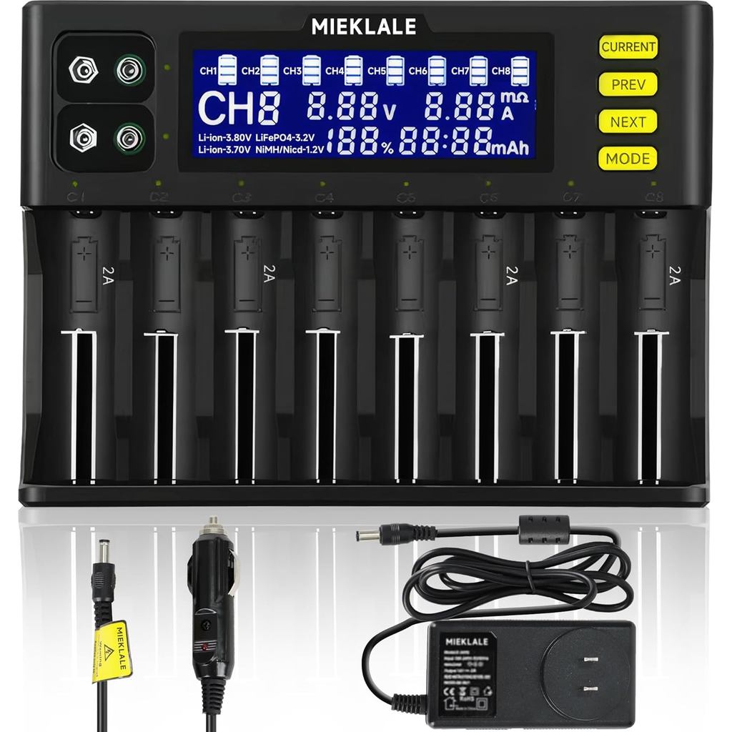 เครื่องชาร์จแบตเตอรี่ 18650, MIEKLALE 8+2 Bays สมาร์ท Universal Battery Charger พร้อมจอแสดงผล LCD สํ