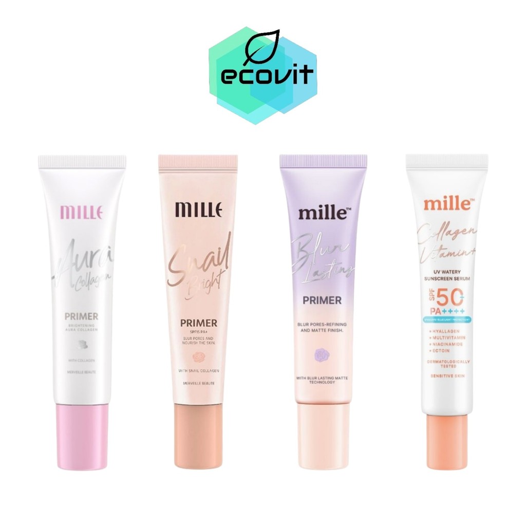 [แบบหลอด] Mille Primer Aura Collagen ผิวโกลว์ ออร่า / Snail Bright / Blur Lasting / Sunscreen [8 กรัม][1 หลอด]