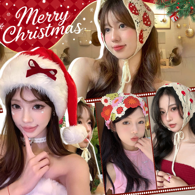 ผ้าคลุมศีรษะ hairband🎁 สไตล์เกาหลี น่ารัก หรูหรา ins แฟชั่น ถักเปีย หวาน🎄 cherry Floral หลากหลาย Christmas พร้อมส่ง