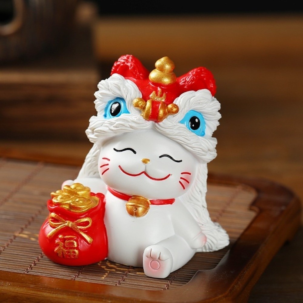 CHROM เครื่องประดับตั้งโต๊ะแมวกวักมือ, Kawaii ความมั่งคั่ง Lucky Cat Sculpture, ประติมากรรมสัตว์ตกแต่งตุ๊กตาน่ารักปีใหม่รูปปั้นแมว Mantle Display - รูปที่ 5