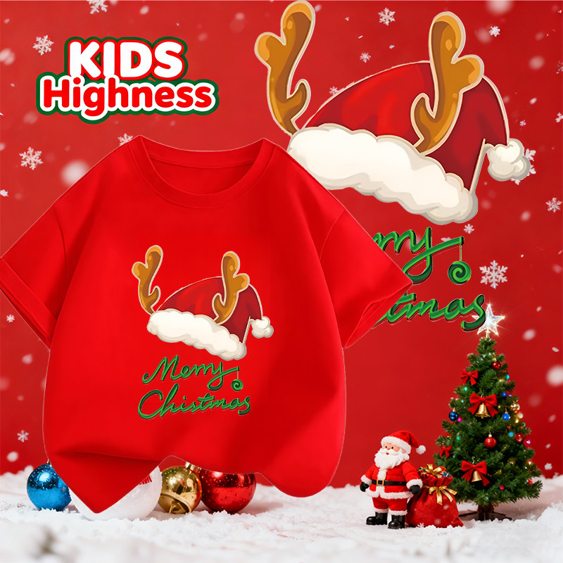 🎄(จัดส่งตลอด 24 ชั่วโมง) KIDS Highness เทศกาลคริสต์มาส เสื้อสีแดง kids คอกลม Christmas t-shirt #T269