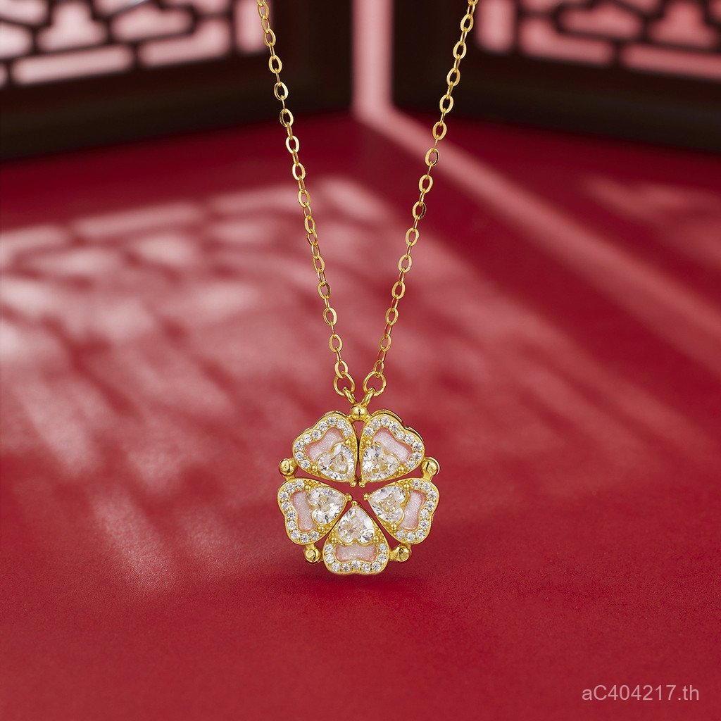 สร้อยคอมากความหมายสำหรับหญิง: ตัวเรือนเงินส925, มีลายดอกไม้และโคลเวอร์สี่ใบ, หัวใจรัก, ออกแบบแบบกระด