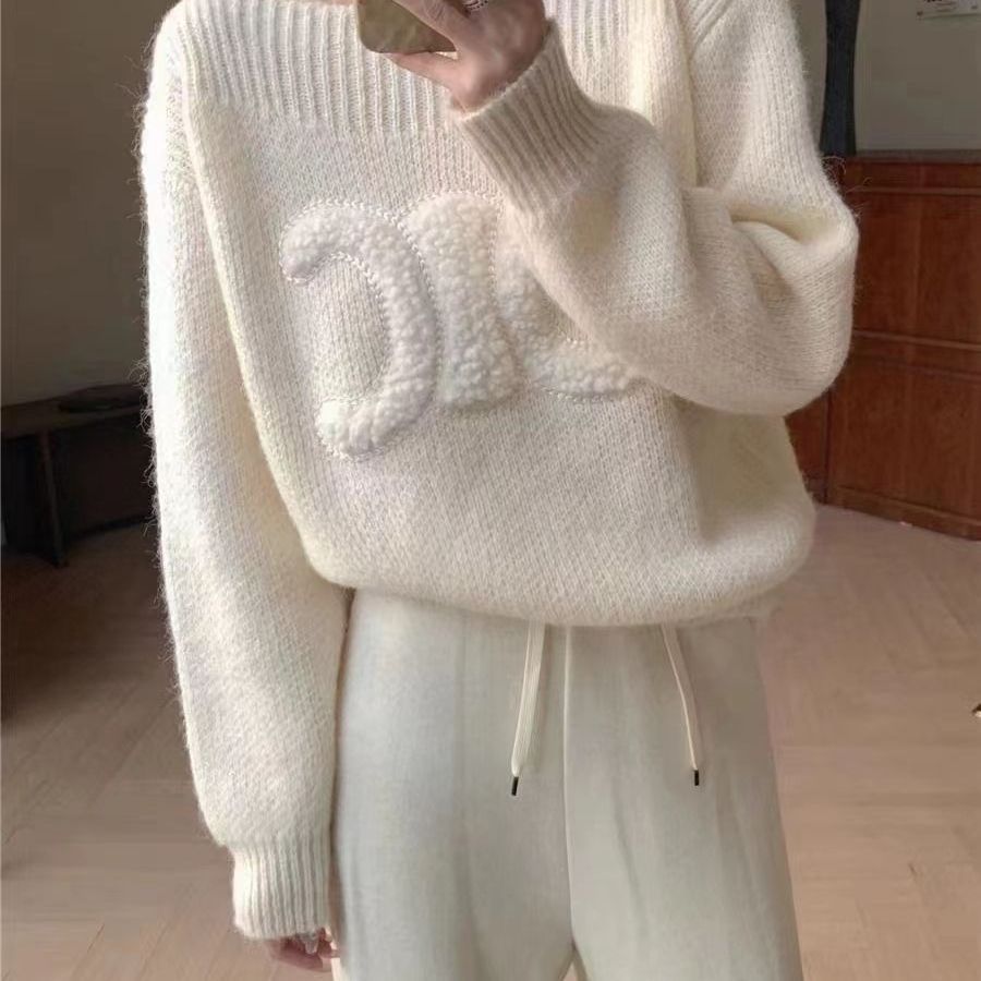 港岛凯旋门日落设计宽松针织毛衣针织衫秋冬新款慵懒圆领套头上衣Hong Kong Island Arc de Triomphe Sunset Design Loose Knit Sweater20251