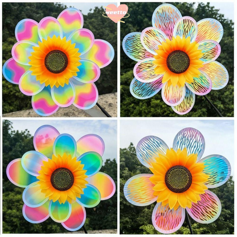 WETTO กังหันลมดอกทานตะวัน, เส้นผ่านศูนย์กลาง 28 ~ 38 ซม. PVC หมุนดอกทานตะวัน, Multistyles Garden Yard Wind Spinner กลางแจ้ง Picnic Decor