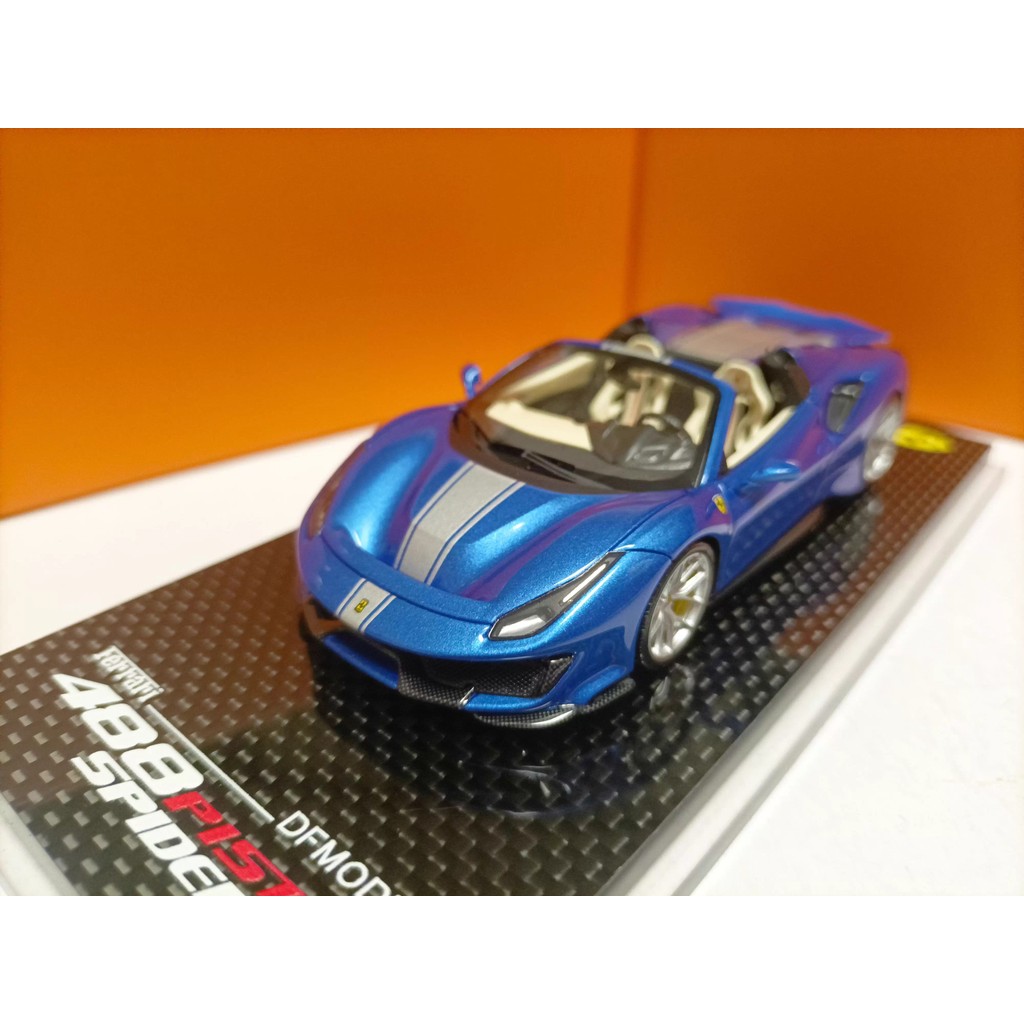 DF 1 43 Ferrari 488 Pista Spider Convertible Version Supercar เรซิ่นรุ่น Blue Silver