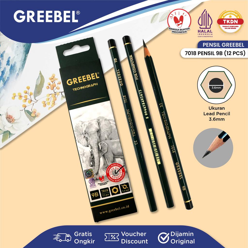 GREEBEL ดินสอไม้ 9B 7018 (12 ชิ้น/เซ็ต) / ดินสอเขียนสอบโรงเรียนดินสอวาดภาพ