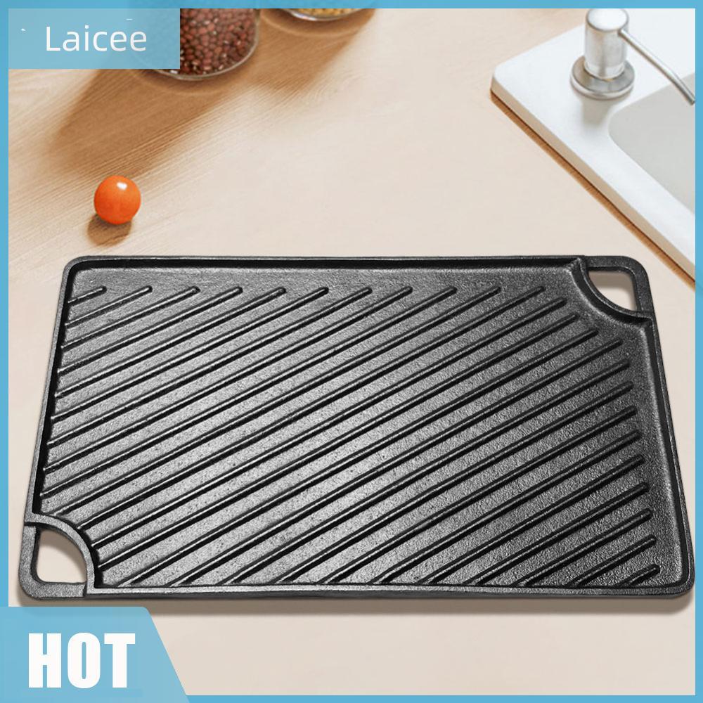 [Laicee.th] 16.5X9.5 นิ้วเหล็กหล่อ Griddle Pan Reversible Skillet กระทะแบนสี่เหลี่ยมสําหรับแก๊สเตาตั