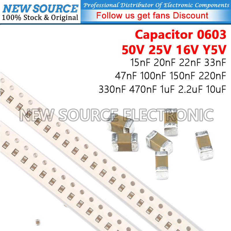 [10-50 ชิ้น] 0603 SMD 50V 25V 16V Y5V Capacitor 15nF 20nF 22nF 33nF 47nF 100nF 150nF 220nF 330nF 470