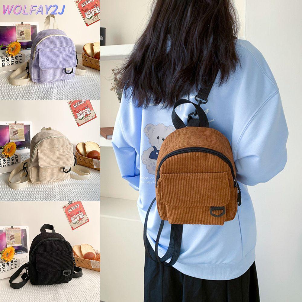 WOLFAY2J Mini Backpack Fashion Corduroy Small Traveling Backpack