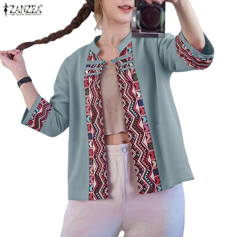 ZANZEA เสื้อลายเรขาคณิต แขนยาว สำหรับผู้หญิง