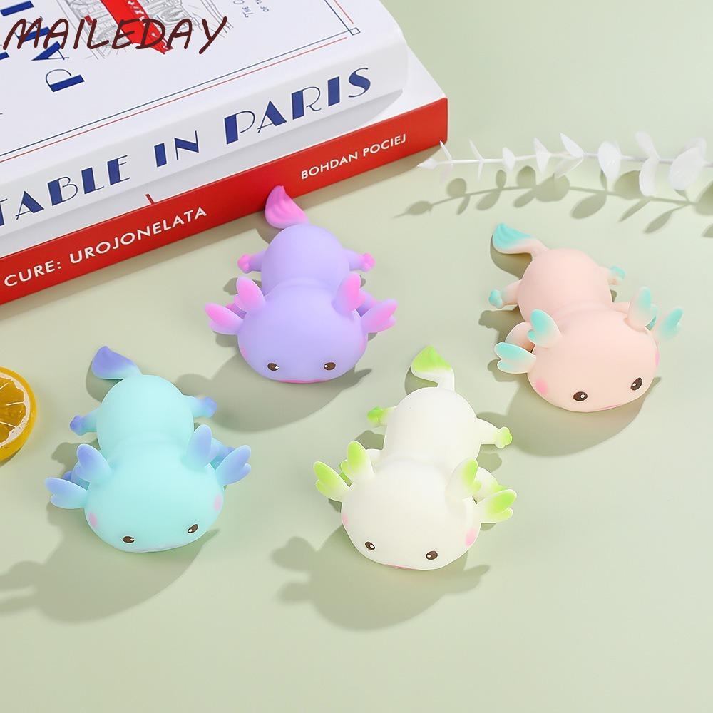MAILE การ์ตูนปลา Squishy ของเล่น, น่ารัก Axolotl ยืดออกแบบบีบของเล่น, ผ่อนคลายหลายสี Fidget ตุ๊กตาคว