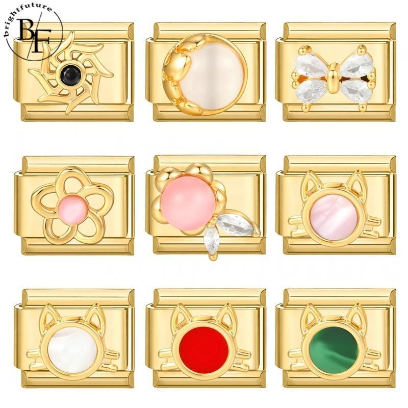 สร้อยข้อมือสแตนเลสสไตล์ Retro กับ charm Golden Bottom Sun Italy ขนาด 9 มม. พร้อมฟิตติ้ง DIY